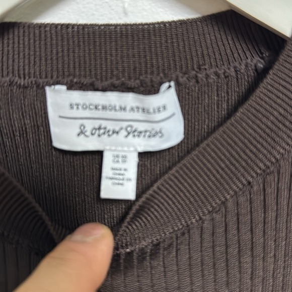 & Other Stories Ribbed Brown Top - Picture 2 of 5